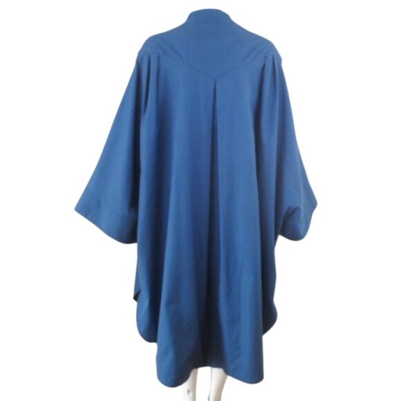 Vintage PORTRAIT Reversible Poncho Cape Blue Patchwork Plaid Print - Picture 4 of 12